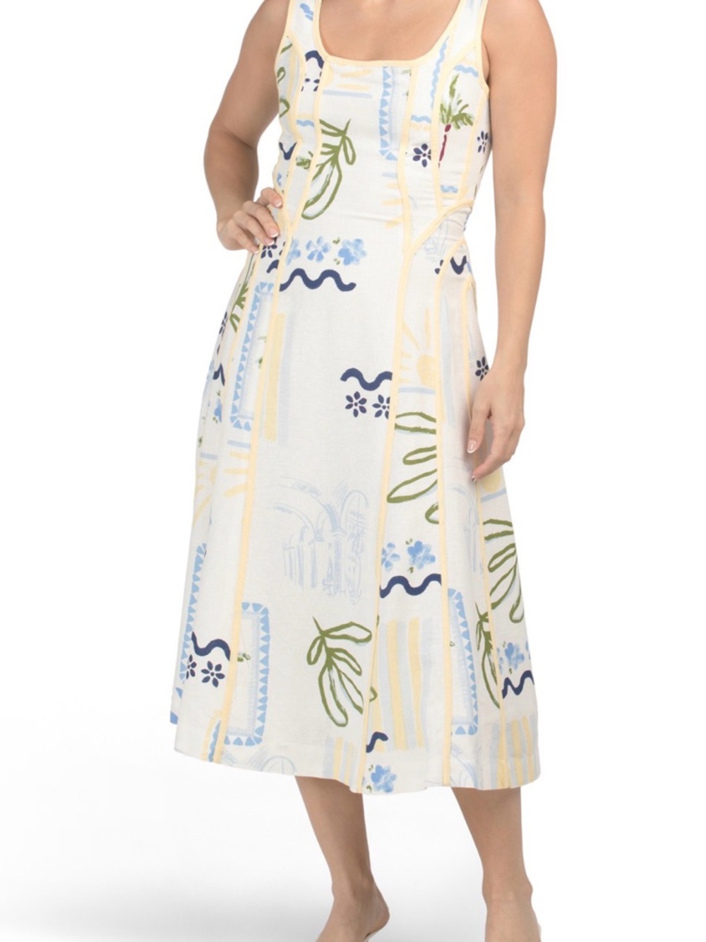 Caroline Constas Coastal Tropical Linen Blend Midi Dress Small NWT